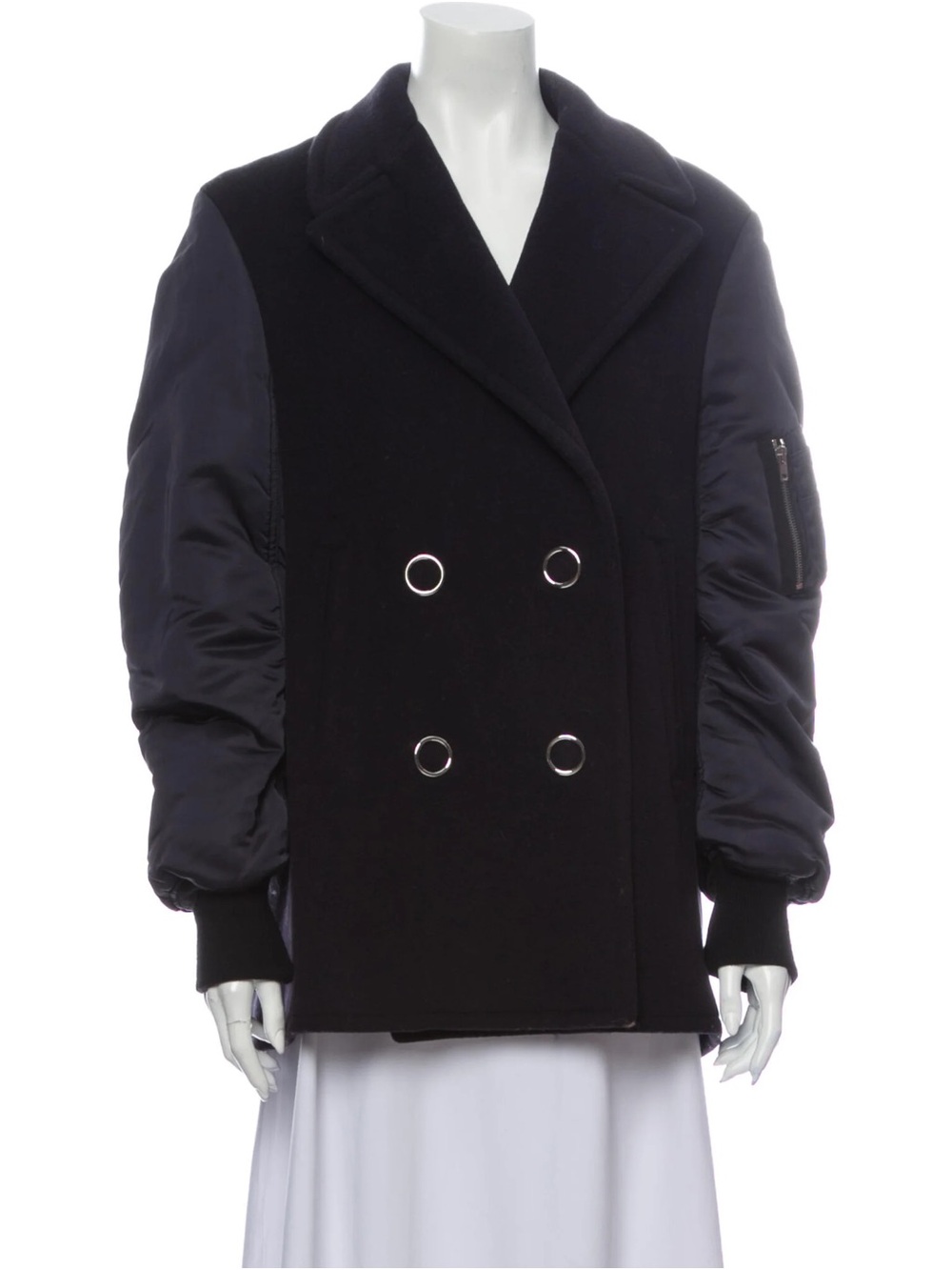 Alexander Wang Navy Double-Breasted Wool Bomber-Sleeve Coat